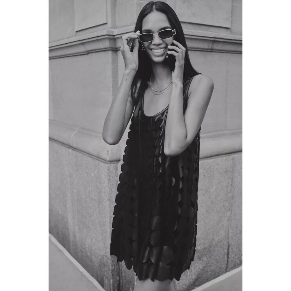 NWT Anthropologie Maeve Faux Leather Sleeveless Swing Dress L Black $198 Party - Picture 2 of 10